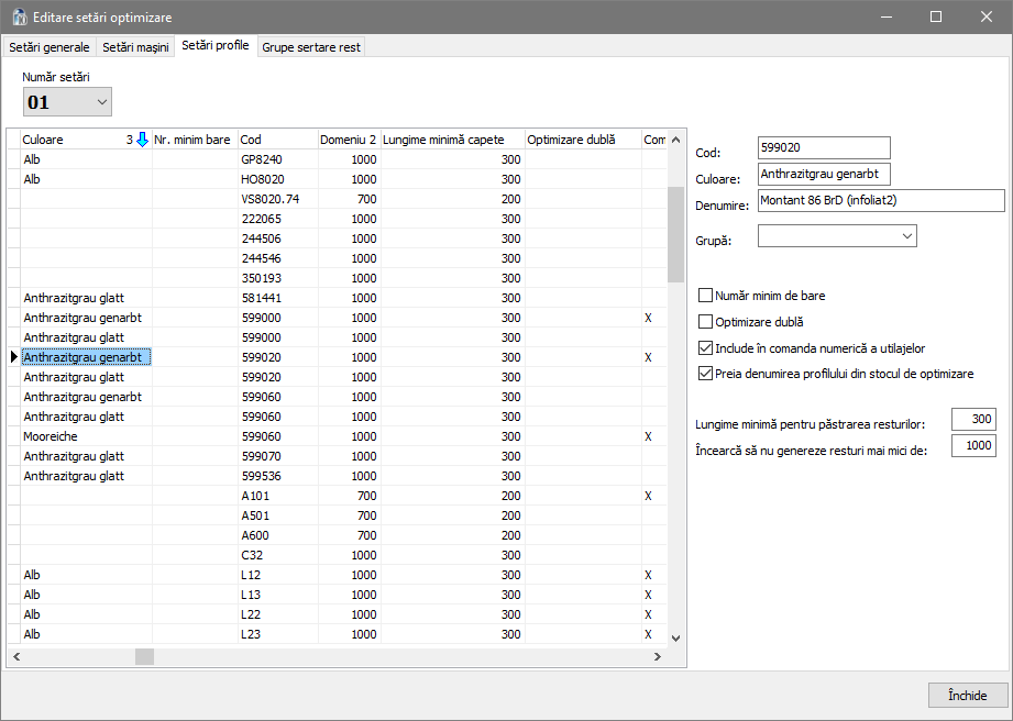 optimizare setari setari masini profile