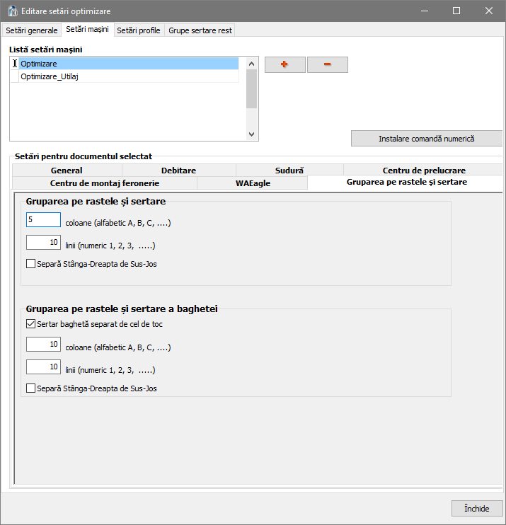 optimizare setari setari masini grupare