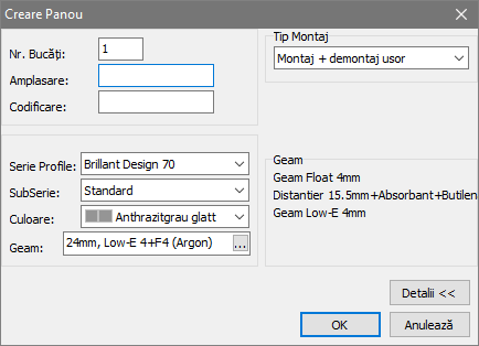 bu creeare panou detaliat