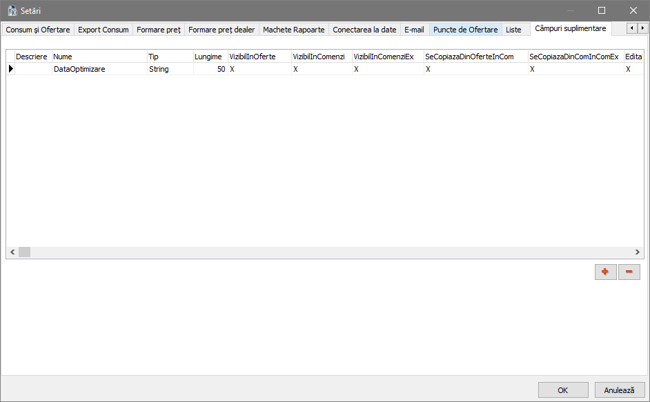 setari campuri suplimentare