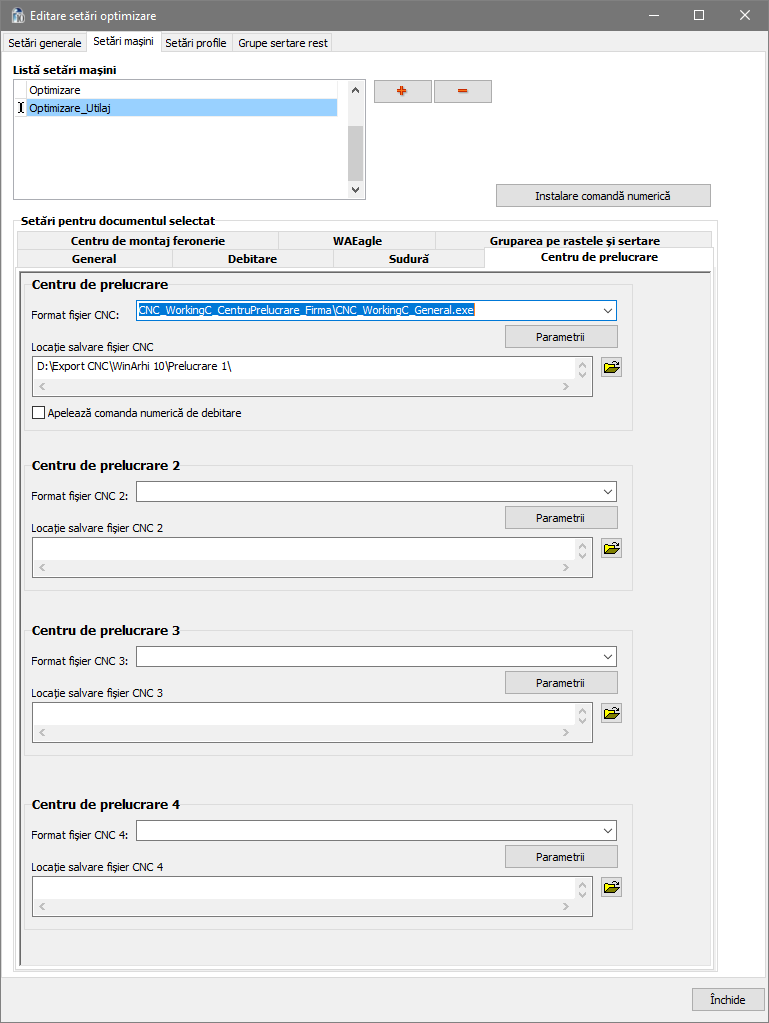 optimizare setari setari masini centru prelucrare