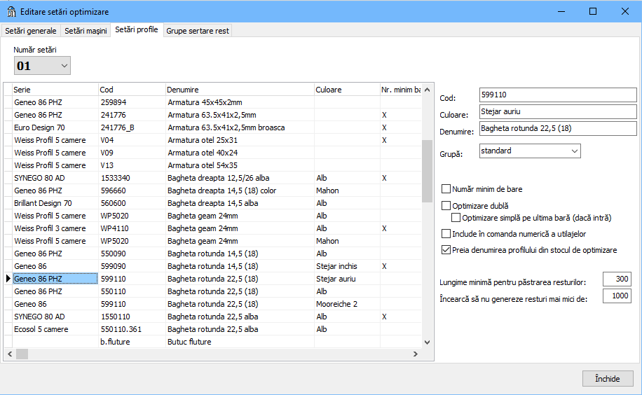 optimizare setari setari masini profile