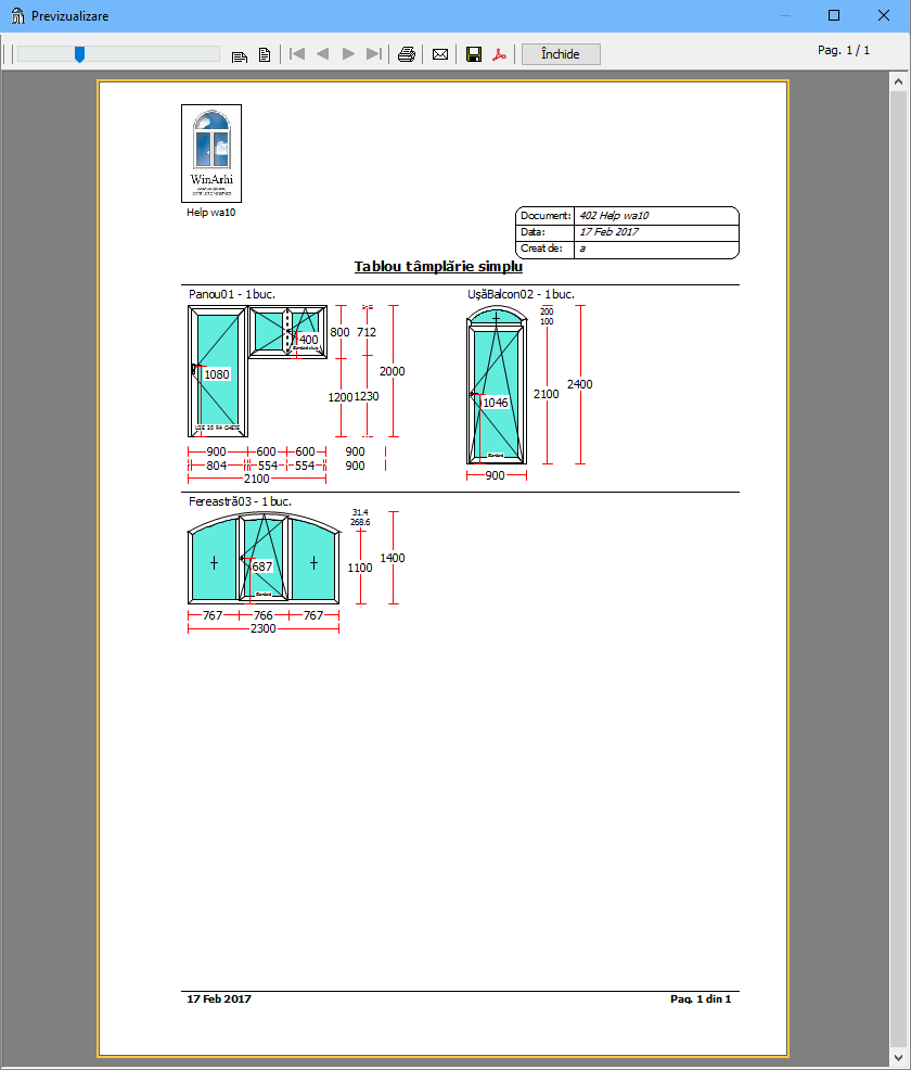 documente tablou tamplarie simplu