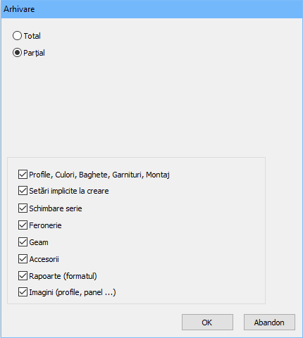 baza de date arhivare partiala