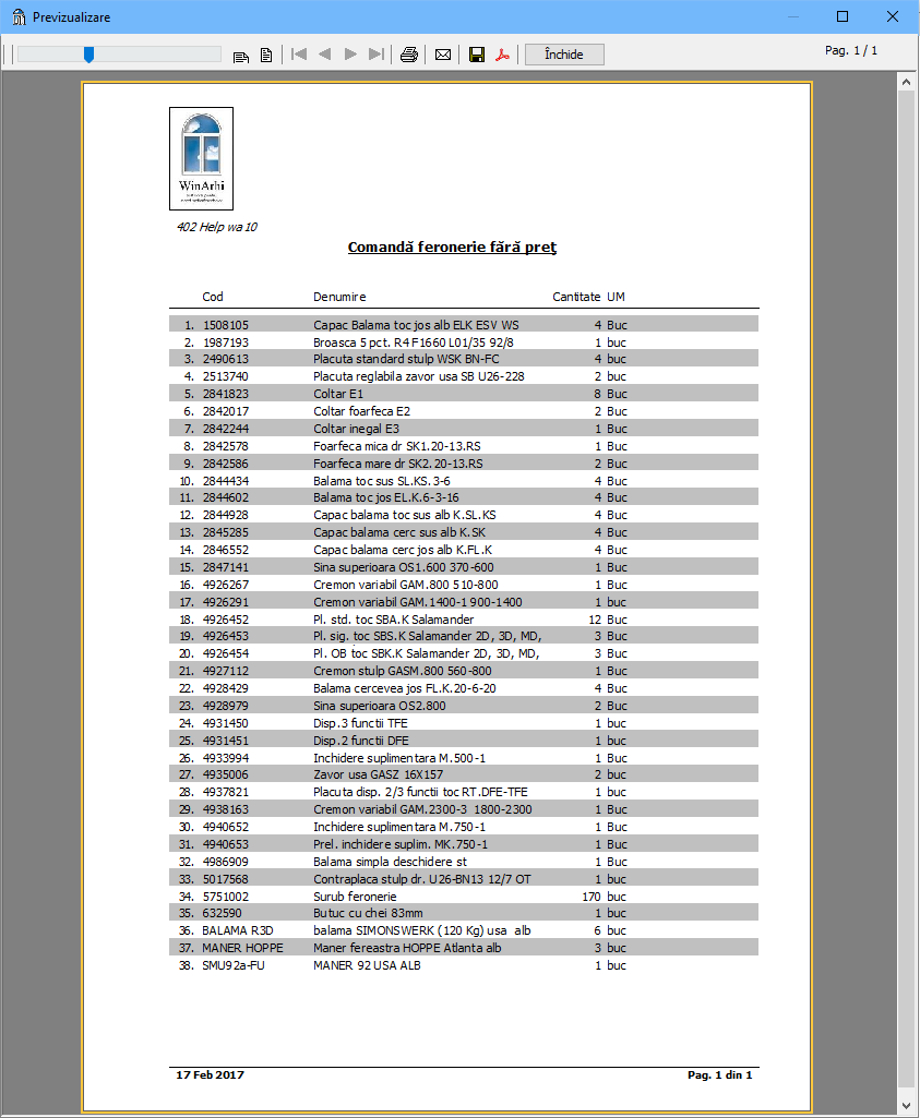 documente comanda feronerie fara pret