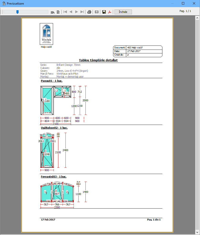 documente tablou tamplarie detaliat