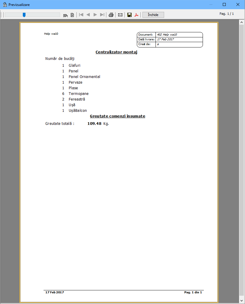 documente centralizator montaj