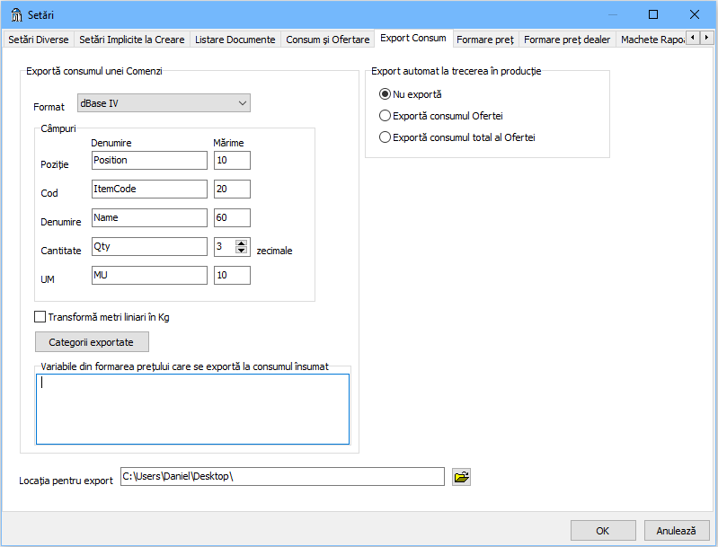 setari export consum