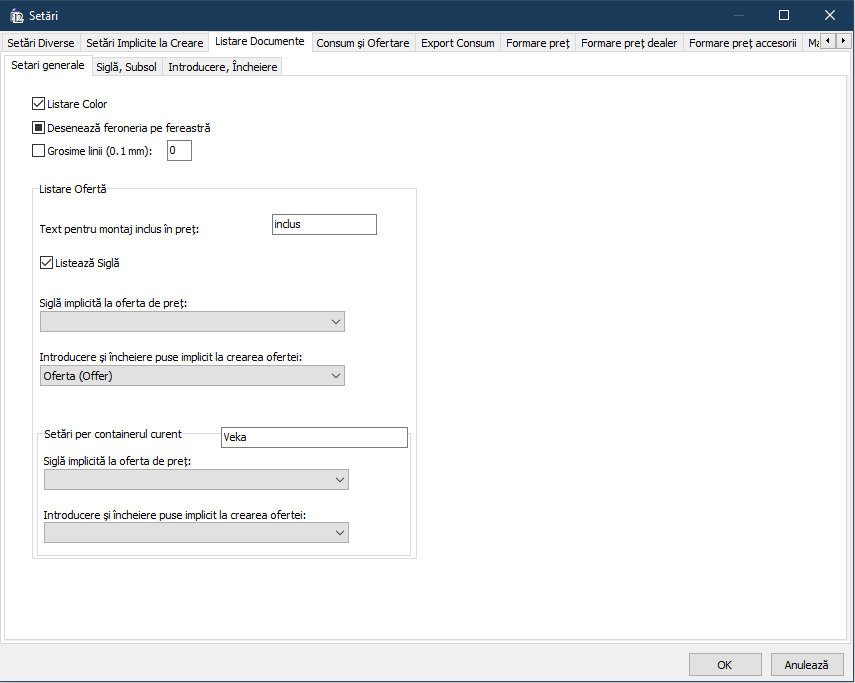 setari listare documente