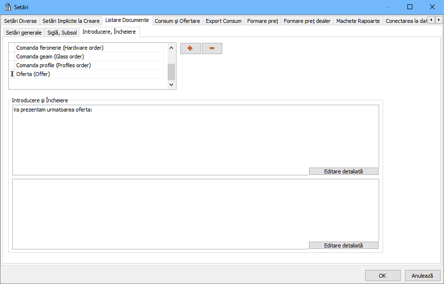 setari listare documente sigla subsol introducere incheiere