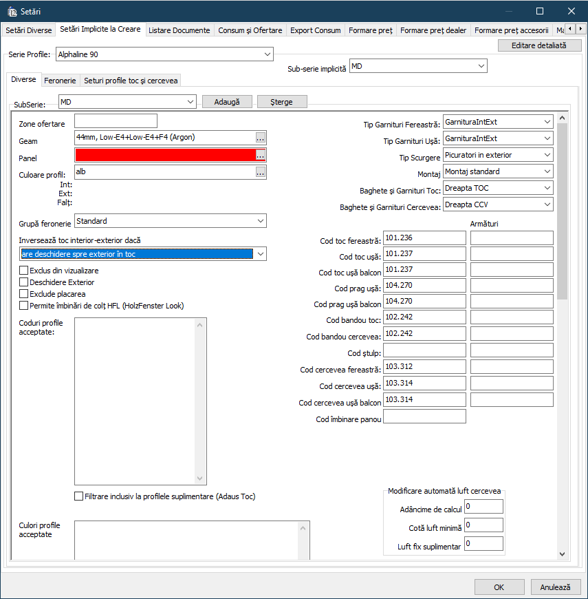 setari setari implicite