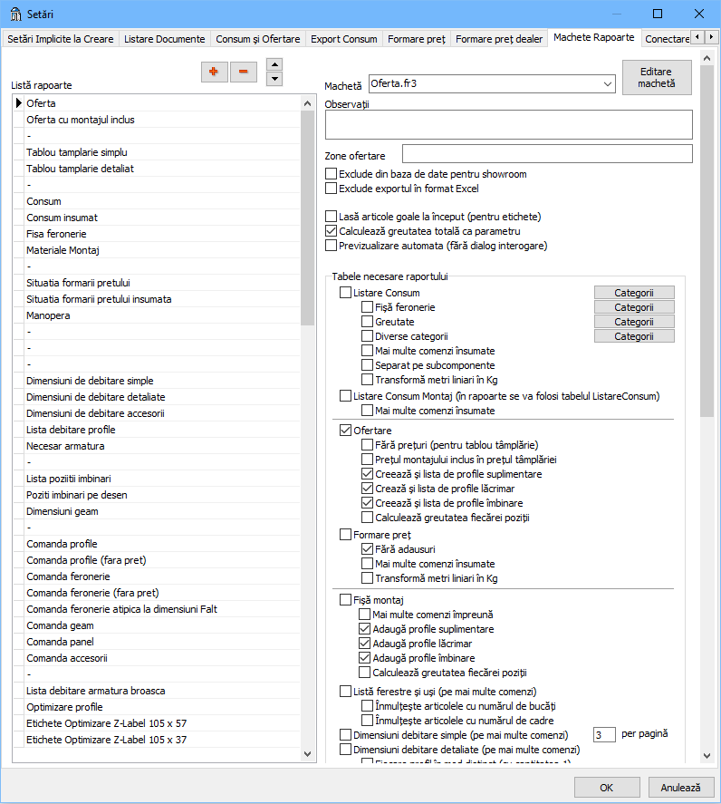setari machete rapoarte