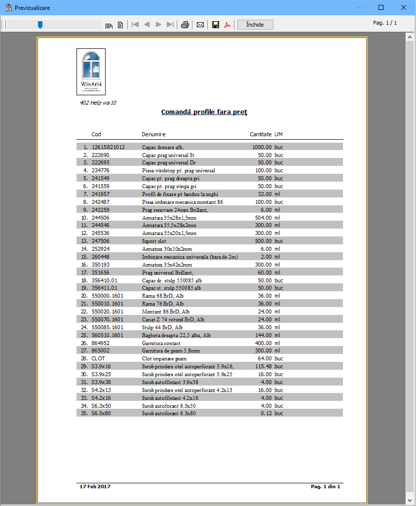 documente comanda profile fara pret
