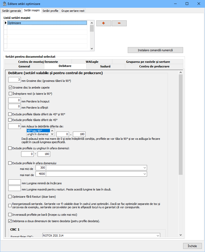 optimizare setari setari masini debitare
