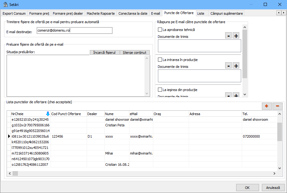 setari puncte de ofertare