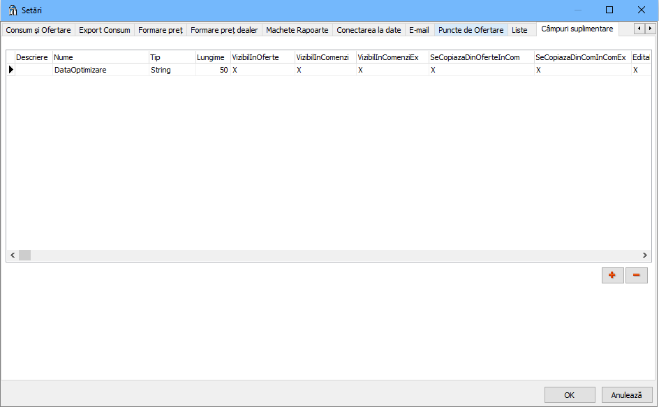 setari campuri suplimentare