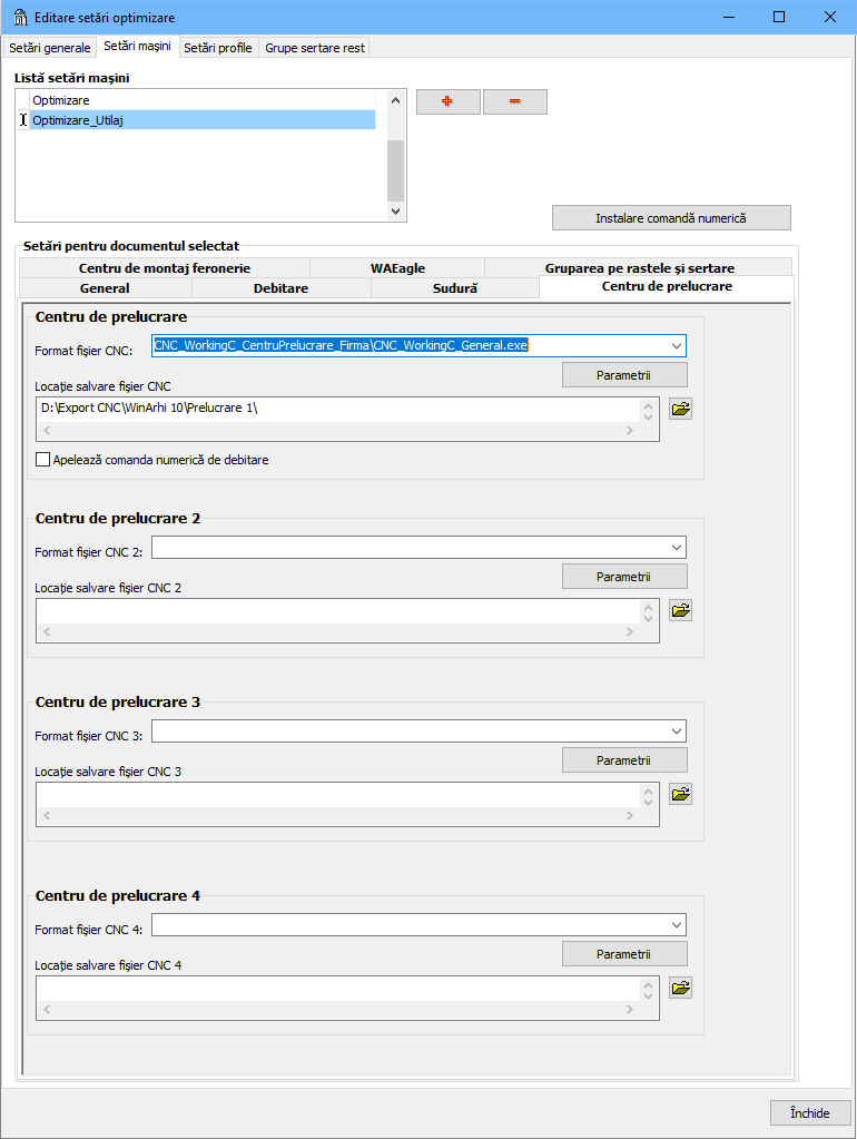 optimizare setari setari masini centru prelucrare