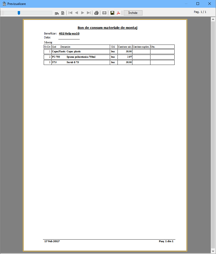 documente materiale montaj