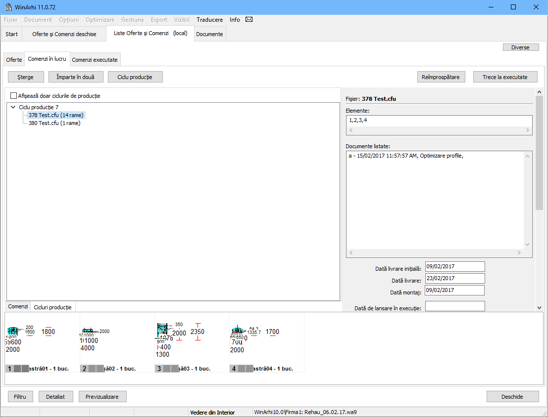 lista oferte si comenzi cicluri productie