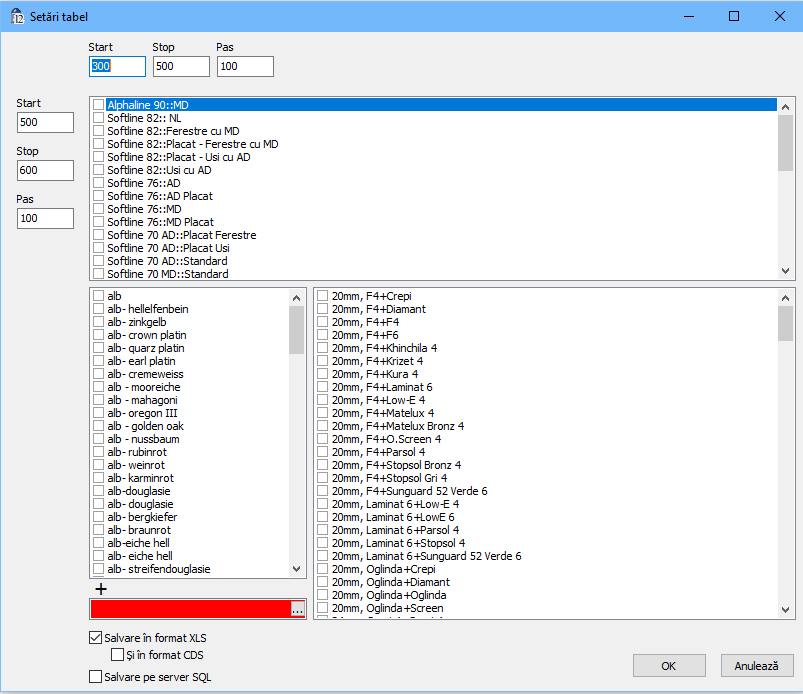 Generare tabel preturi