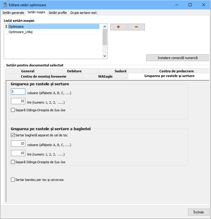 optimizare setari setari masini grupare
