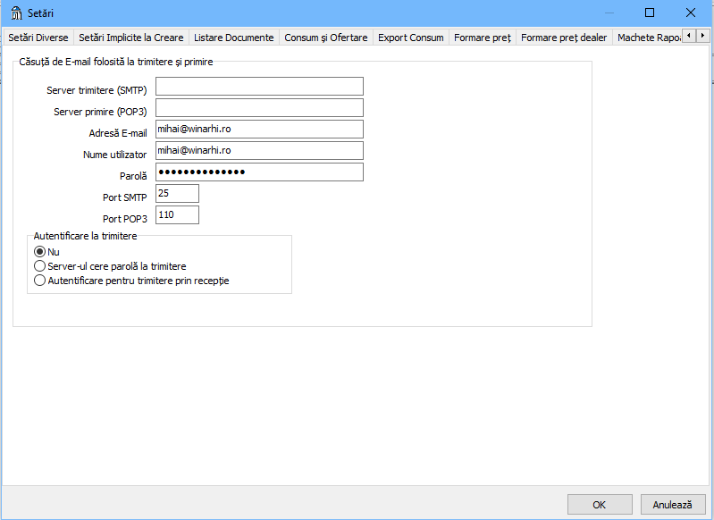 setari e-mail