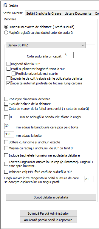 setari setari diverse debitare