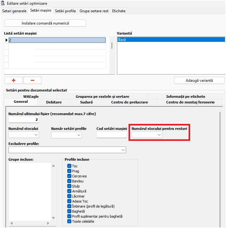 numarul stocului pentru resturi