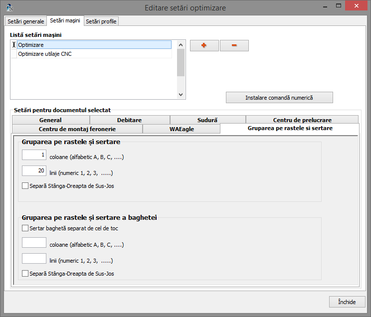 optimizare setari setari masini grupare