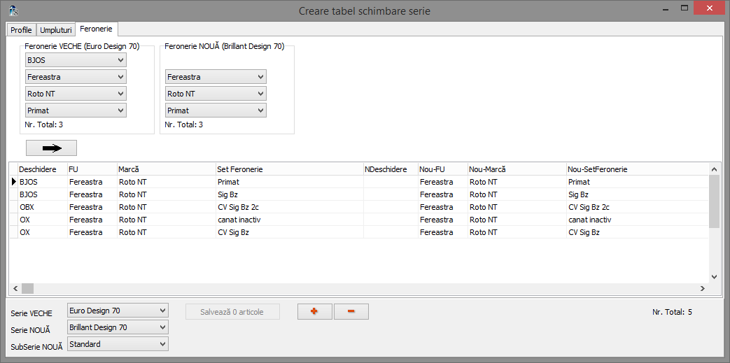 schimbare serie feronerie