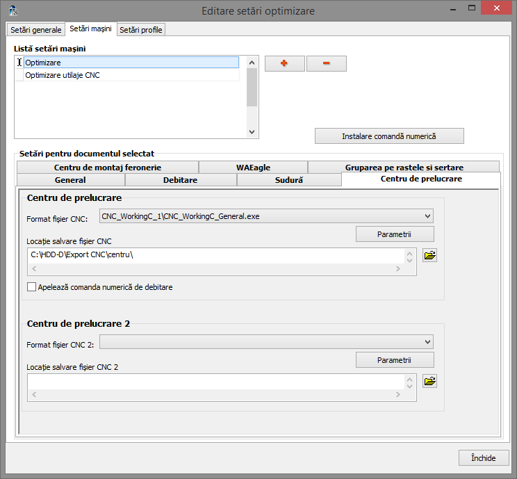 optimizare setari setari masini centru prelucrare